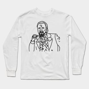 Laughing Leo Drinking Wine Memes Line Art Long Sleeve T-Shirt